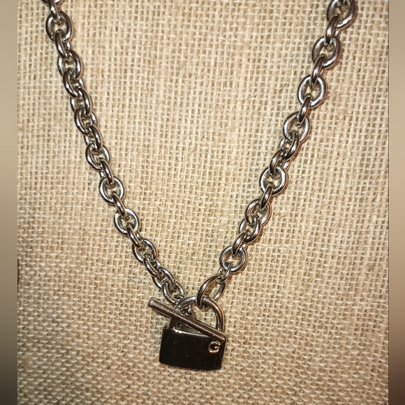 Silver Tone Lock (G) Toggle Necklace - Picture 2 of 7